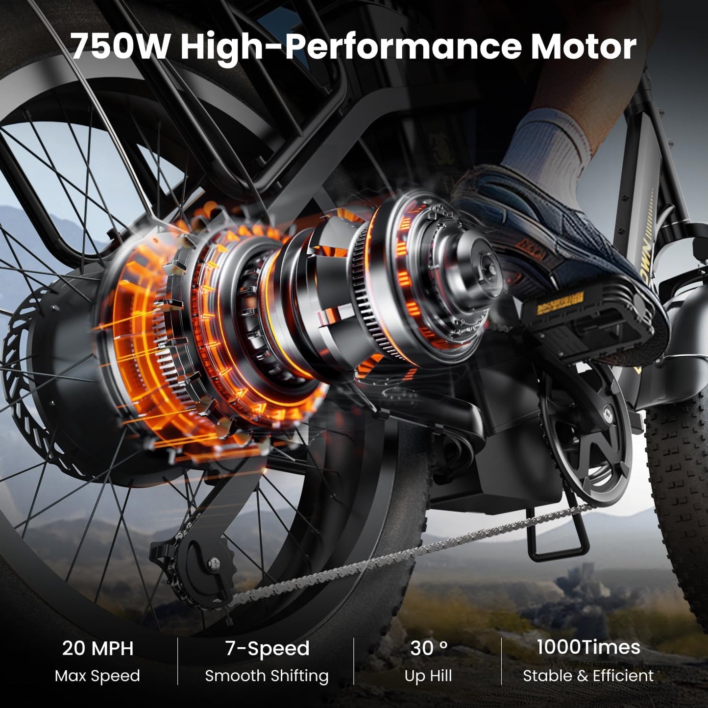 CYCROWN Free 20 Step-Thru Fat Tire All-Terrain Electric Bike 1000W Peak Motor 48V 15.6Ah Battery