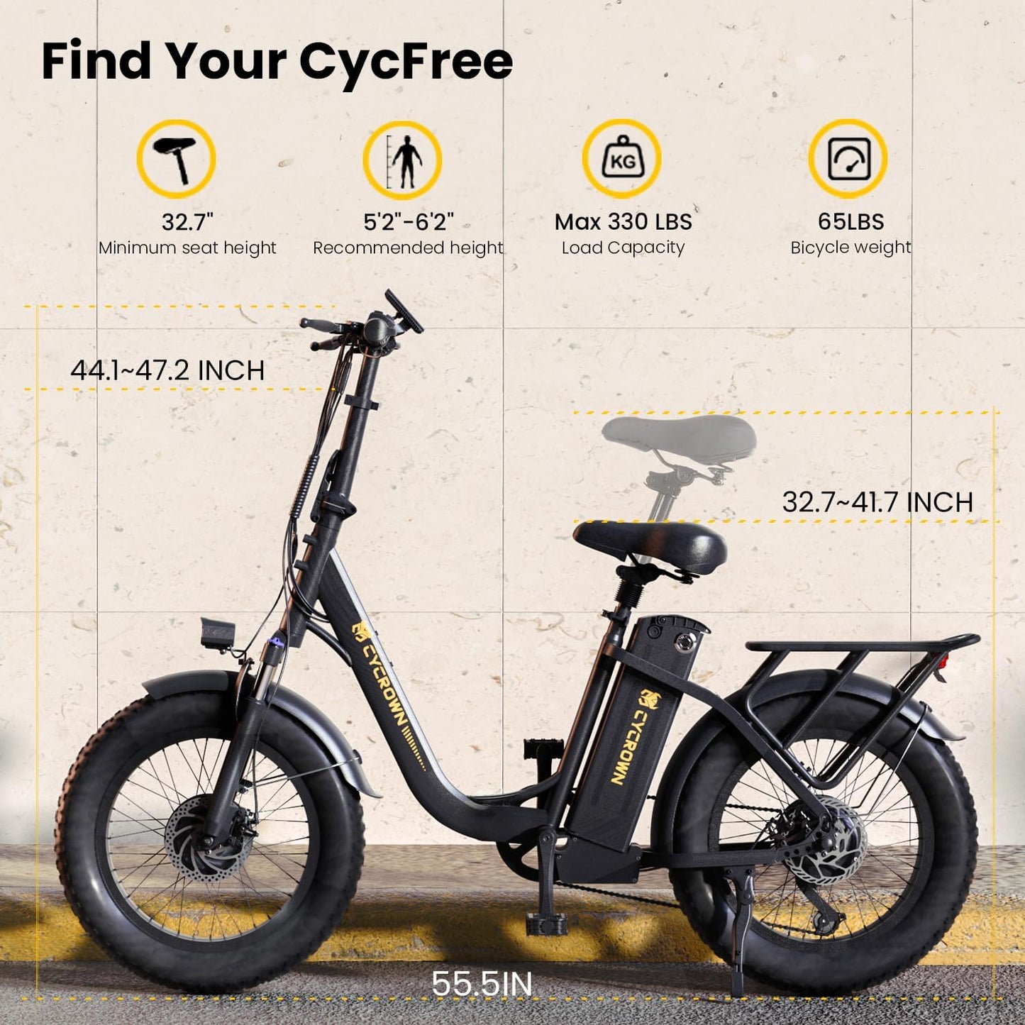 CYCROWN Free 20 Step-Thru Fat Tire All-Terrain Electric Bike 1000W Peak Motor 48V 15.6Ah Battery