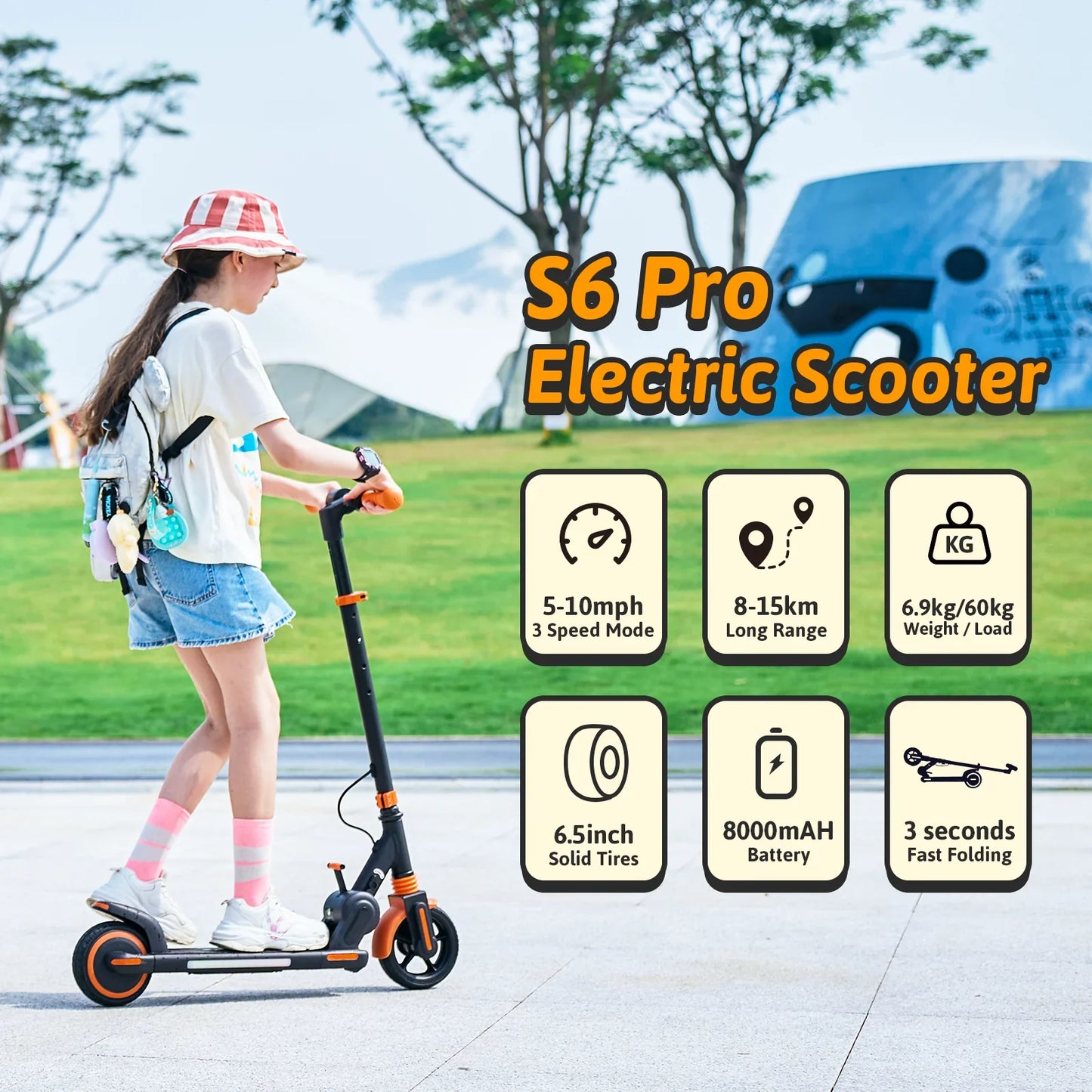 ISINWHEEL S6 Pro 6.5 Kids Foldable Electric Scooter 150W Motor 21.6V 5Ah Battery