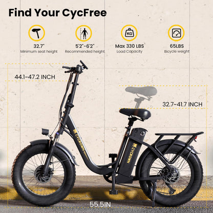 CYCROWN Free 20 Step-Thru Fat Tire All-Terrain Electric Bike 1000W Peak Motor 48V 15.6Ah Battery