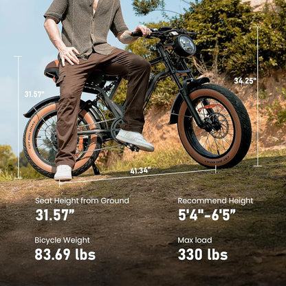 ISINWHEEL R6 20 Retro Fat Tire Electric Dirt Bike 1500W Motor 48V 13Ah Battery